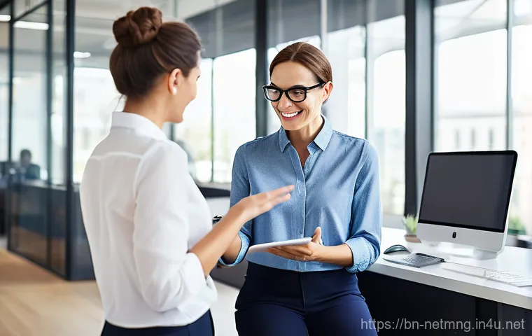 네트워크 관리자와 클라이언트 관계 관리 - **Prompt:** A professional and approachable network administrator, gender-neutral, wearing smart-cas...