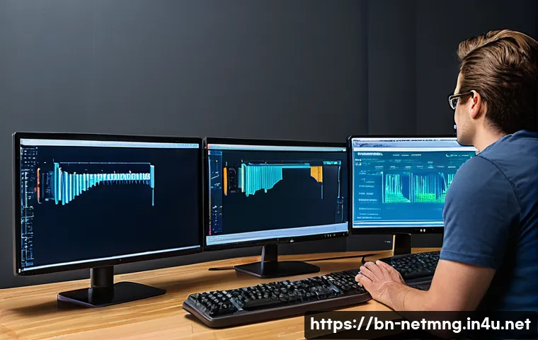 네트워크 실습 장비 추천 - A focused young adult, male or female, seated at a desk in a well-lit home networking lab. On the de...