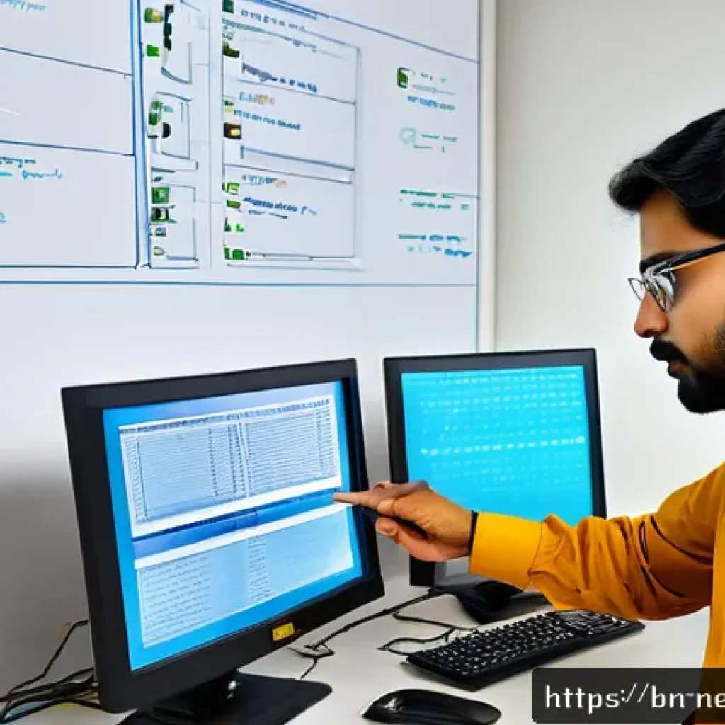 네트워크 관리자 취업 준비 팁 - A detailed professional office scene showing a Bengali network administrator in his 30s, wearing bus...