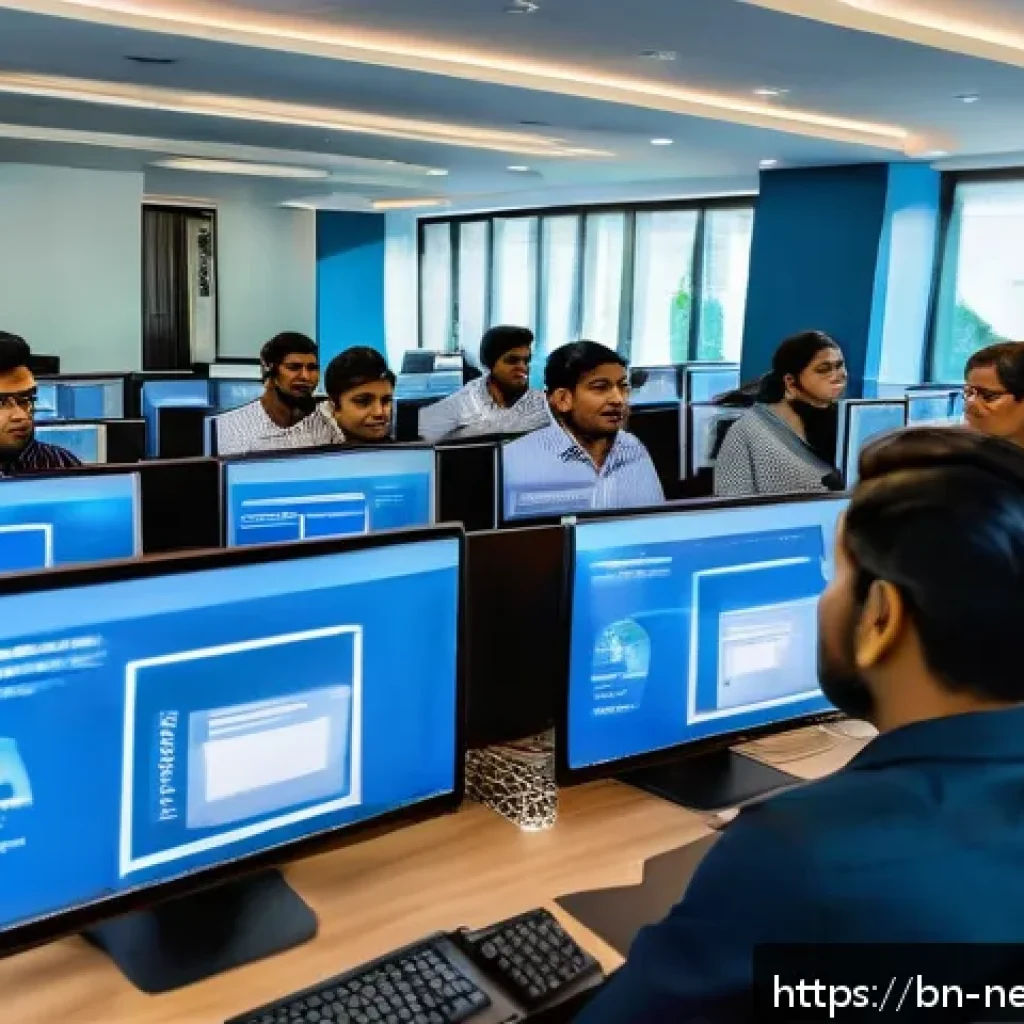 네트워크 관리의 윤리적 이슈 - A detailed, professional office environment in Bangladesh, showing a diverse group of Bengali IT pro...